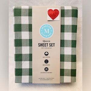 Martha Stewart Forest Green Plaid Checked Cotton Percale Sheet Set - Queen